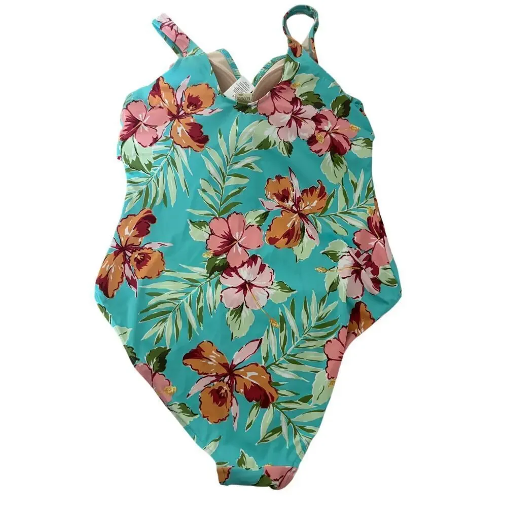 Islander one piece swimsuit size 18 floral hibiscus tropical rushed beach pool